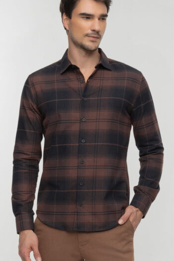 Camisa Slim Fit Manga Longa Xadrez Flanelada