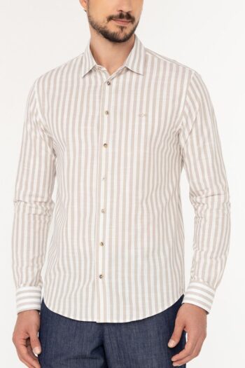 Camisa Listrada De Mangas Longas Slim Fit Masculina