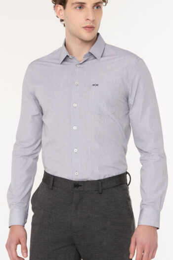 Camisa Slim Fit De Mangas Longas em Algodão Mercerizado